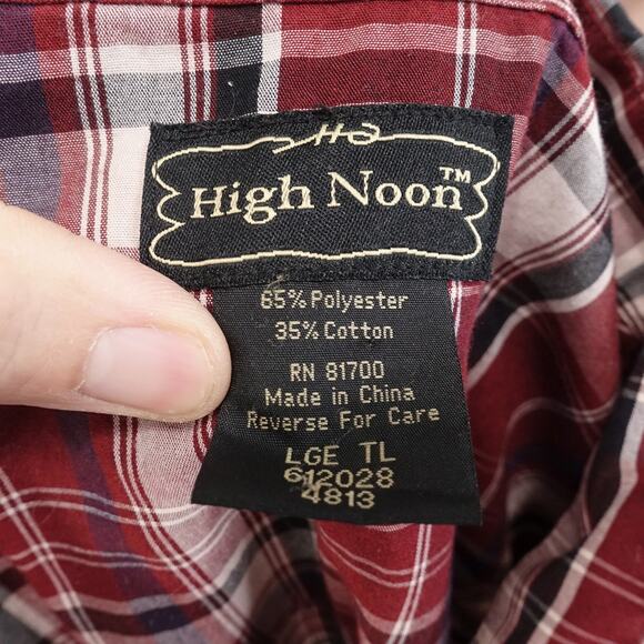 HIGH NOON RED PLAID PEARL SNAP BUTTON DOWN WESTERN SHIRT MENS TL LT TALL - Picture 6 of 6